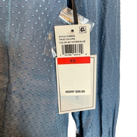 1.State Dot Jacquard Button Front Top Storm Blue V-Neck XS New - Picture 6 of 7